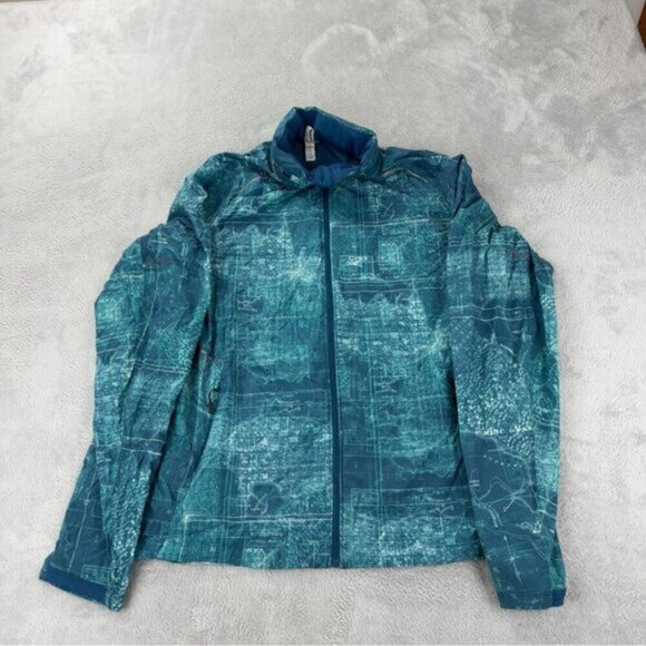 Lululemon Women' Sz Large Blue Windbreaker City of Vancouver Map Lightweight Run - Picture 1 of 6